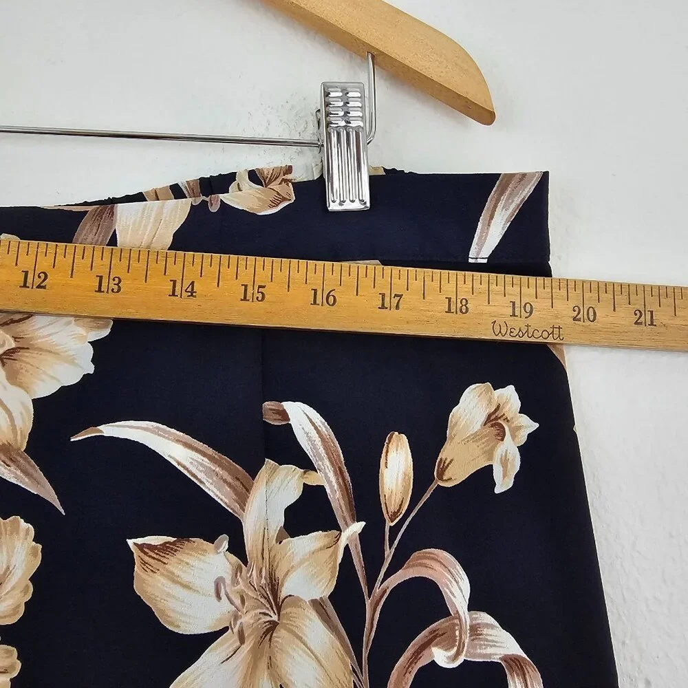 American Vintage Floral Lili Midi Skirt Sz 26W Navy Taupe Casual Work Boho Retro